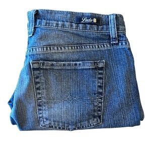 Y2K Lucky Brand Classic Rider Crop Denim Shorts Medium Wash Raw Hem Size 10/30